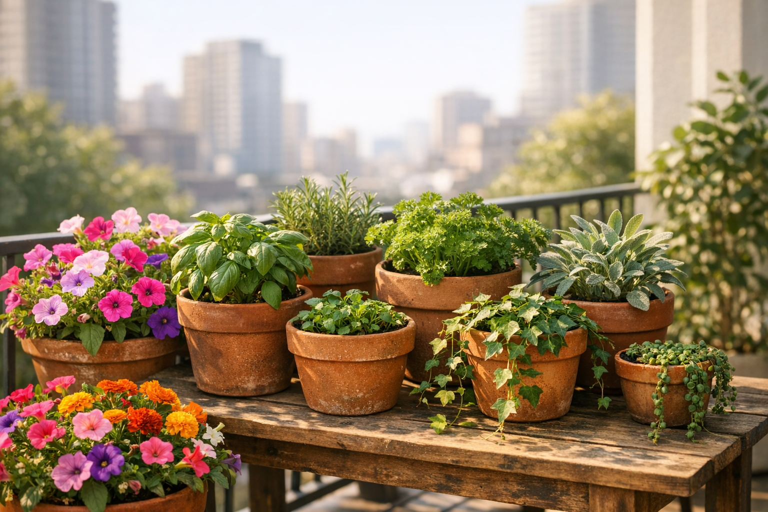 Container Gardening in Bright Sunlight